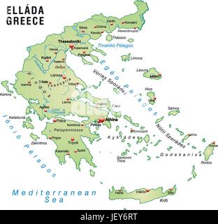 Karte von Griechenland als eine Übersichtskarte in Pastellgrün Stock Vektor