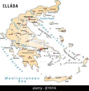 Griechenland, Gliederung, Grenzen, Atlas, Karte, Weltkarte, Landkarte, Stock Vektor