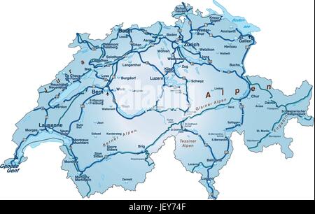 Verkehr, Transport, Schweiz, Autobahn, Autobahn, Karte, Schnellstrassen, Atlas, Stock Vektor