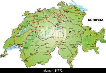 Verkehr, Transport, Schweiz, Autobahn, Autobahn, Karte, Grenzen, Stock Vektor