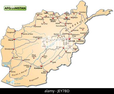 Karte von Afghanistan mit Verkehrsnetz in Pastell orange Stock Vektor