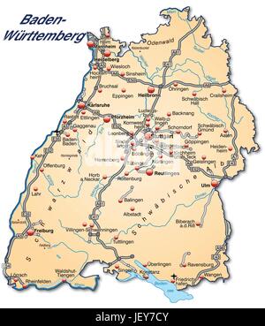 Karte Von Baden-Württemberg Mit Verkehrsnetz In Pastell Orange Stock ...