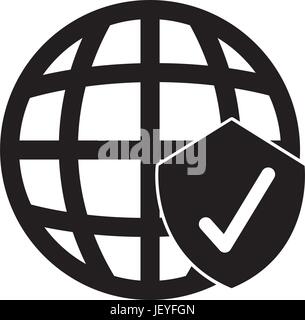 Planet Kugel mit Sicherheit Schildsymbol isoliert Stock Vektor