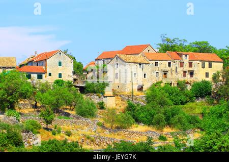 Alte Steinhäuser auf der Insel Hvar, Kroatien Stockfoto