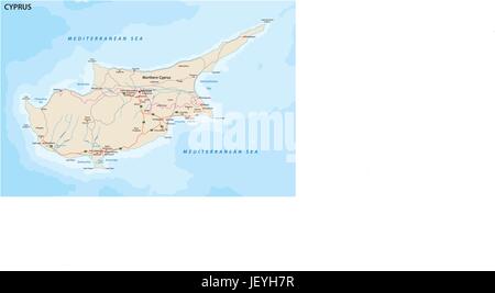 Straßenkarte der mediterranen Insel Zypern Stock Vektor