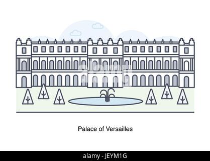 Vektorgrafik-Linie der Palast von Versailles, Paris, Frankreich. Stock Vektor