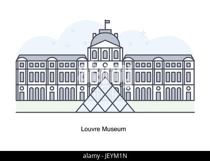 Vektorgrafik-Linie des Louvre, Paris, Frankreich. Stock Vektor