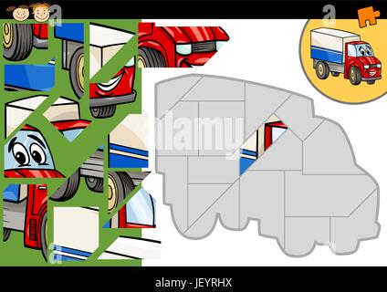 Bildung, Illustration, Puzzle, Puzzle, Jigsaw Puzzle, Cartoon, LKW, LKW, Stock Vektor