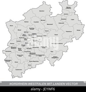 Inselkarte von Nordrhein-Westfalen mit Grenzen in grau Stock Vektor