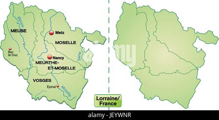 Inselkarte von Lothringen mit Grenzen in Pastellgrün Stock Vektor