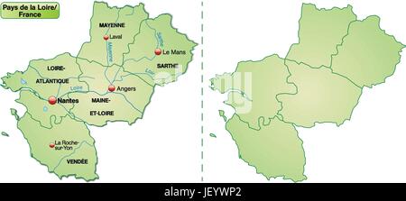 Karte der Region Pays-de-la-Loire mit Grenzen in Pastellgrün Stock Vektor