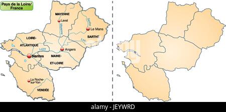 Karte der Region Pays-de-la-Loire mit Grenzen in Pastell orange Stock Vektor