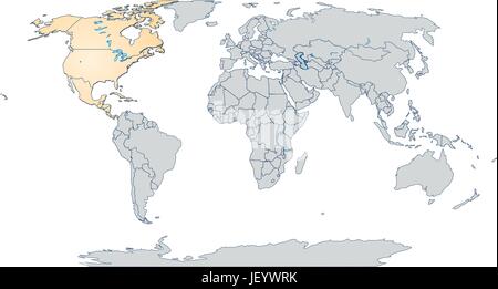 Karte, Gliederung, Nordamerika, Globus, Planeten, Erde, Welt, Grenzen, Atlas, Karte Stock Vektor