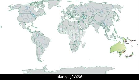 Australien, Karte, Gliederung, Globus, Planeten, Erde, Welt, Grenzen, Atlas, Karte von Stock Vektor