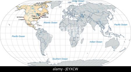 Karte, Gliederung, Nordamerika, Globus, Planeten, Erde, Welt, Grenzen, Atlas, Karte Stock Vektor