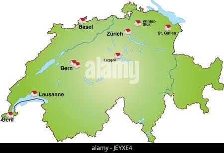 Karte der Schweiz als Infografik in grün Stock Vektor