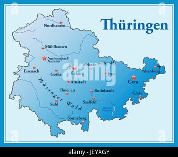 Inselkarte von Thüringen als eine Übersichtskarte in blau Stock Vektor