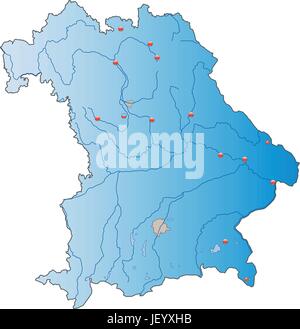 Bayern, Karte, Staat, Atlas, Karte der Welt, Karte, Bayern, Bayernkarte, Karte Stock Vektor