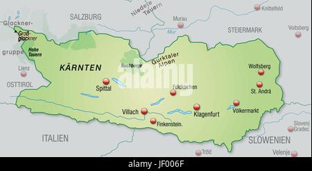 Kärnten, Grenze, Karte, Synopse, Grenzen, Kanton, Kantone, Atlas, Karte von der Stock Vektor