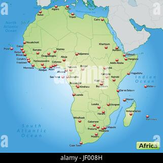 Karte von Afrika als eine Übersichtskarte in Pastellgrün Stock Vektor
