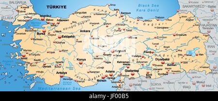 Türkei, Grenze, Karte, Synopse, Grenzen, Atlas, Karte der Welt, Karte, republik Stock Vektor