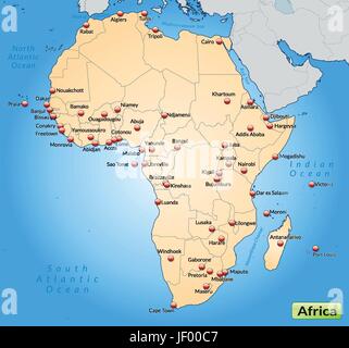 Afrika, Hauptstadt, Grenze, Karte, Synopse, Grenzen, Hauptstädte, Atlas, Karte von der Stock Vektor