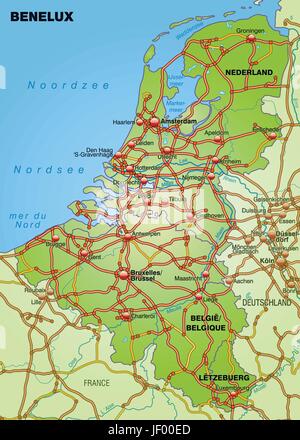 Verkehr, Transport, Belgien, Holland, Benelux, Grenze, Autobahn, Stock Vektor