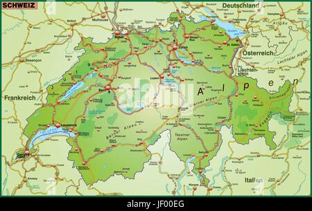 Karte der Schweiz mit Verkehrsnetz Stock Vektor