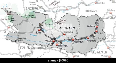 Verkehr, Transport, Kärnten, Grenze, Autobahn, Autobahn, Karte, Zusammenfassung, Stock Vektor