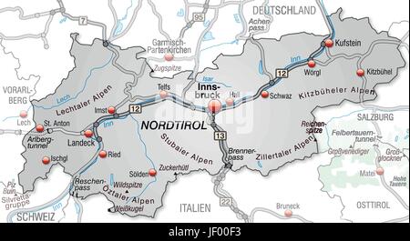 Verkehr, Transport, Grenze, Autobahn, Autobahn, Karte, Tirol, Zusammenfassung, Stock Vektor