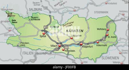 Verkehr, Transport, Kärnten, Grenze, Autobahn, Autobahn, Karte, Zusammenfassung, Stock Vektor