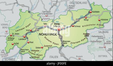 Verkehr, Transport, Grenze, Autobahn, Autobahn, Karte, Tirol, Zusammenfassung, Stock Vektor