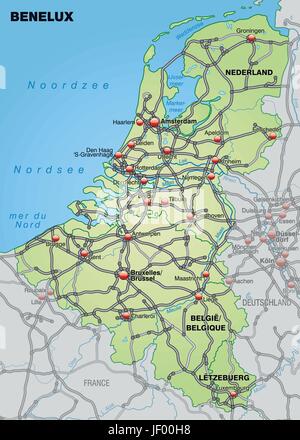 Verkehr, Transport, Belgien, Holland, Benelux, Grenze, Autobahn, Stock Vektor