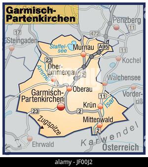Karte von Garmisch-partenkirchen mit Verkehrsnetz in Pastell orange Stock Vektor