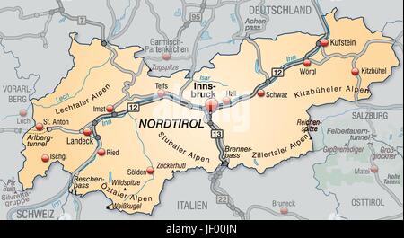 Verkehr, Transport, Grenze, Autobahn, Autobahn, Karte, Tirol, Zusammenfassung, Stock Vektor