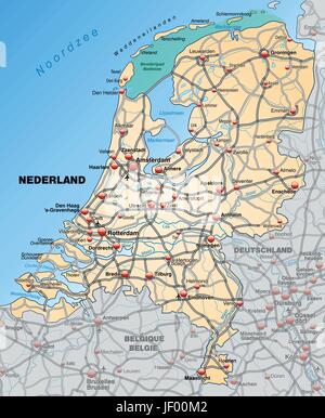 Verkehr, Transport, Niederlande, Grenze, Autobahn, Autobahn, Karte, Stock Vektor