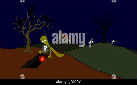 Friedhof, Ghost, beängstigend, Halloween, Spuk, Kürbis, Grove, symbolisch, Nacht, Stock Vektor