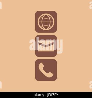 Globus e-Mail- und Telefon-Symbol. Kontakt Symbolsatz Vektor-illustration Stock Vektor