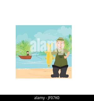 Fischer und Fischerboot Stock Vektor