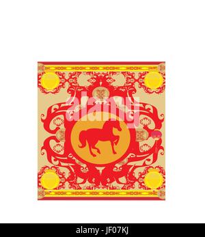 Jahr des Pferdes - Frohes chinesisches neues Jahr Vector Card Design Stock Vektor