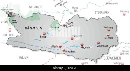 Karte, Atlas, Karte der Welt, Karte, Kärnten, Grenze, Karte, Synopse, Grenzen, Stock Vektor