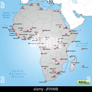Karte von Afrika als eine Übersichtskarte in grau Stock Vektor