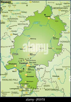 Karte von Hessen als eine Übersichtskarte in grün Stock Vektor