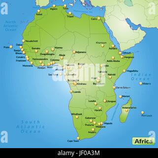 Karte von Afrika als eine Übersichtskarte in grün Stock Vektor