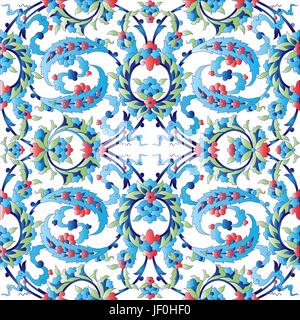 Antike, traditionelle, Muster, nahtlose, orientalisch, blumig, Design, blau, Stock Vektor