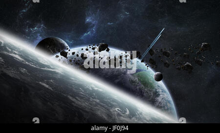 Weit entfernten Planetensystem im Raum 3D-Rendering Elemente dieses Bildes, eingerichtet von der NASA Stockfoto