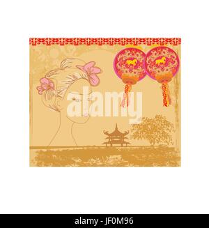 Abstrakte asiatischen Landschaft und schöne Geisha Stock Vektor