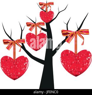 Baum, Herzen, Schleifen, Vektor, Zeichen, Signal, Glanz, scheint, hell, lucent, Stock Vektor