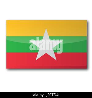 Asien, Myanmar, Republik, Burma, Asien, Euro, Flagge, Grenze, Taste, Myanmar, Stock Vektor