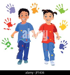 Kinder mit Handabdruck Stock Vektor